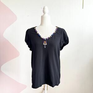 Nygard Collection Black Gemstone Top Elegant Glam Y2K Vintage Large